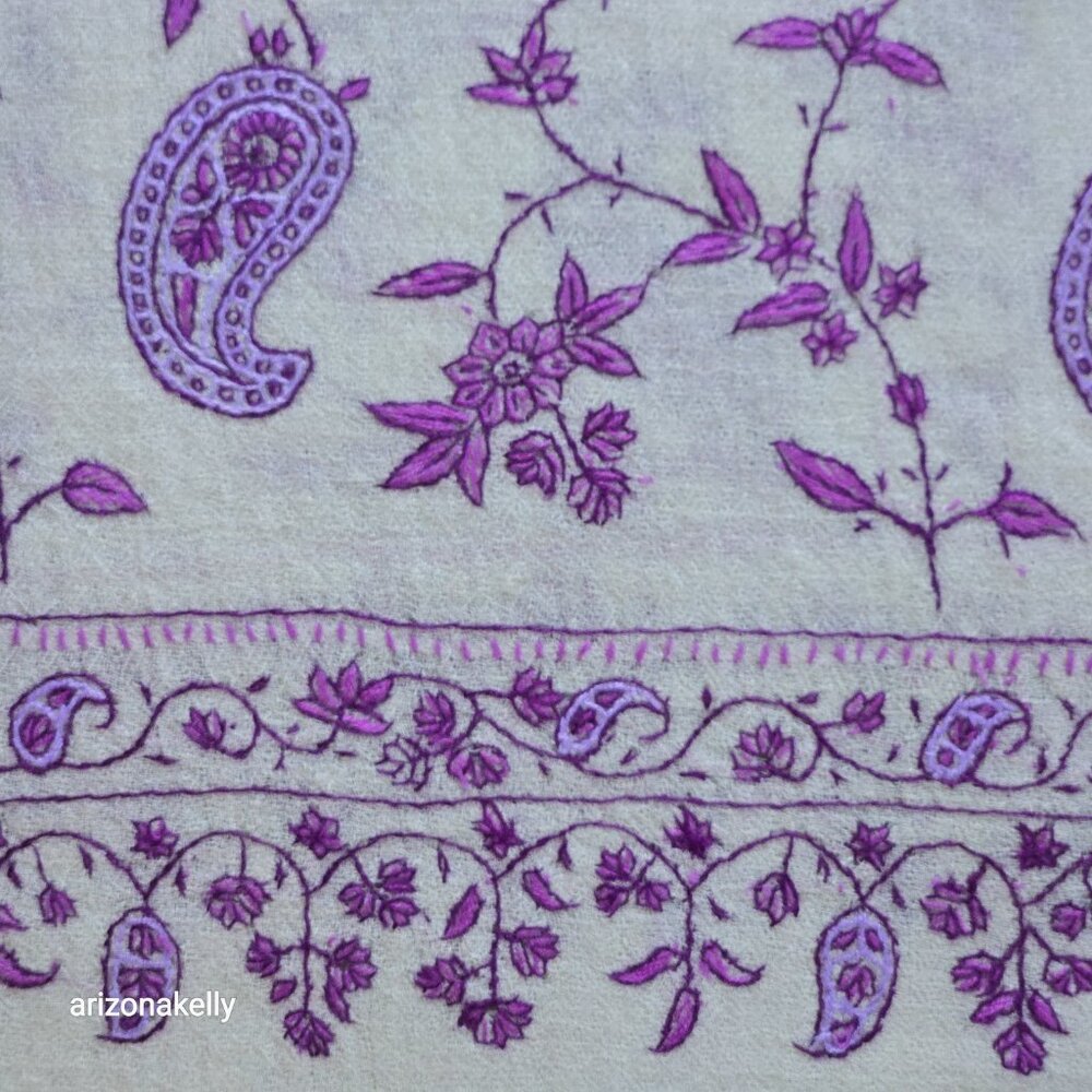 NWOT Cashmere Lightweight Scarf with Purple Embroidery - Picture 5 of 11